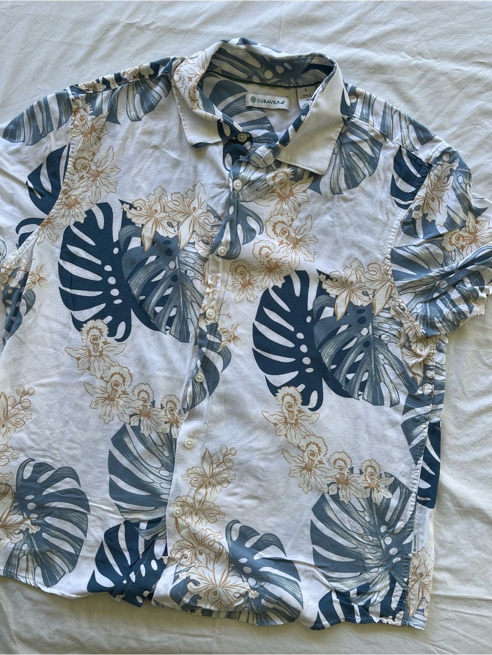 Cubavera Men's White Tropical Leaf Short-Sleeve Shirt